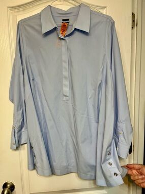 Talbots Light Blue Long-Sleeve Button-Cuff Tunic Shirt with Side 3-Buttons 18W